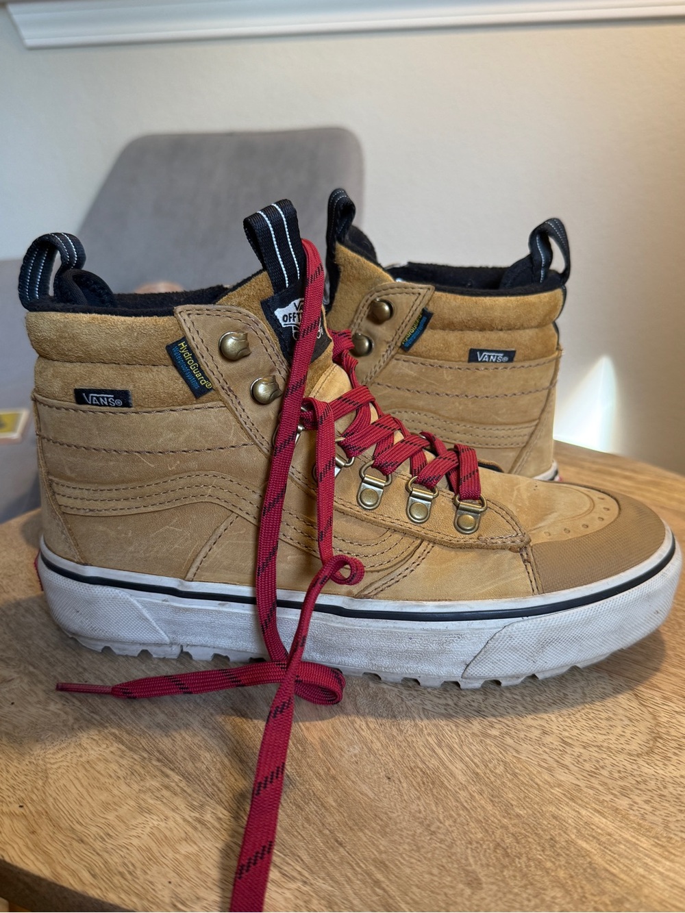 Vans Tan High-Top Boot with Red Laces